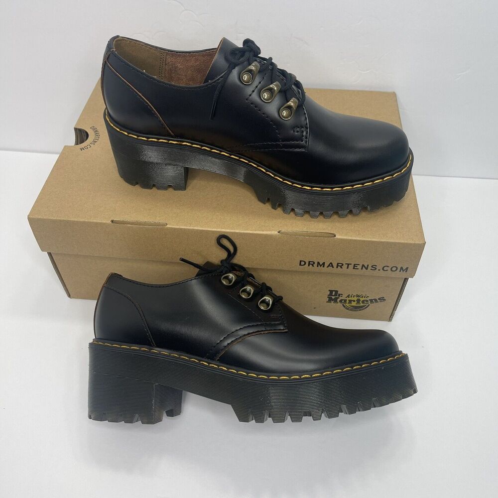 Dr. Martens Leona Lo Size 8 Smooth Leather Lug Sole Heeled Derby Shoe, Black - Picture 14 of 15